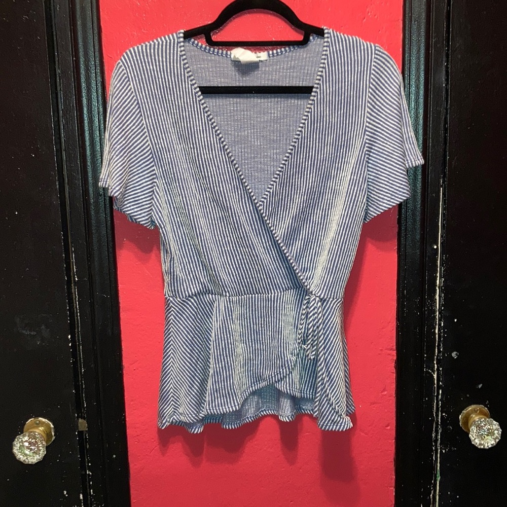 Soft silky stripe wrap top